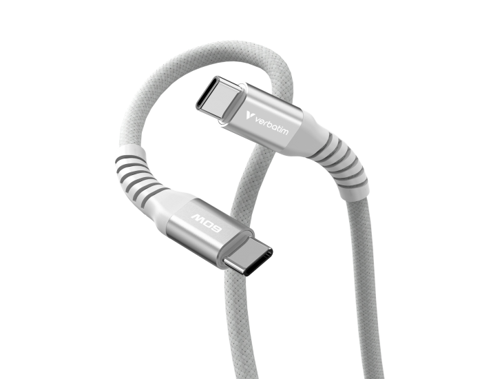 Кабел Verbatim Sync & Charge, магнитен, USB Type-C към USB Type-C, 60 W, 120 cm, сив