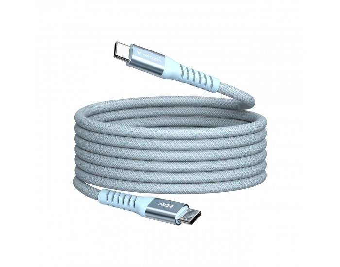 Кабел Verbatim Sync & Charge, магнитен, USB Type-C към USB Type-C, 60 W, 120 cm, син