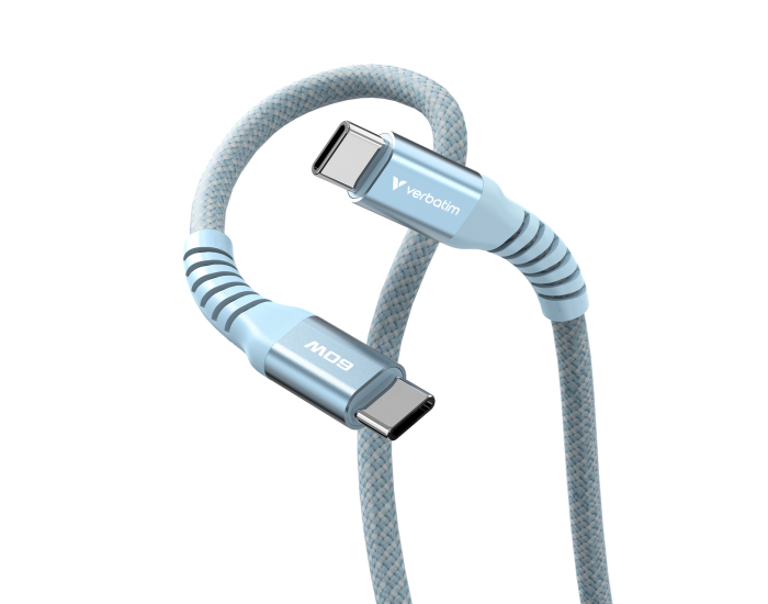 Кабел Verbatim Sync & Charge, магнитен, USB Type-C към USB Type-C, 60 W, 120 cm, син