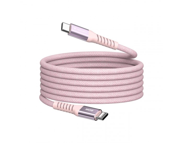 Кабел Verbatim Sync & Charge, магнитен, USB Type-C към USB Type-C, 60 W, 120 cm, розов