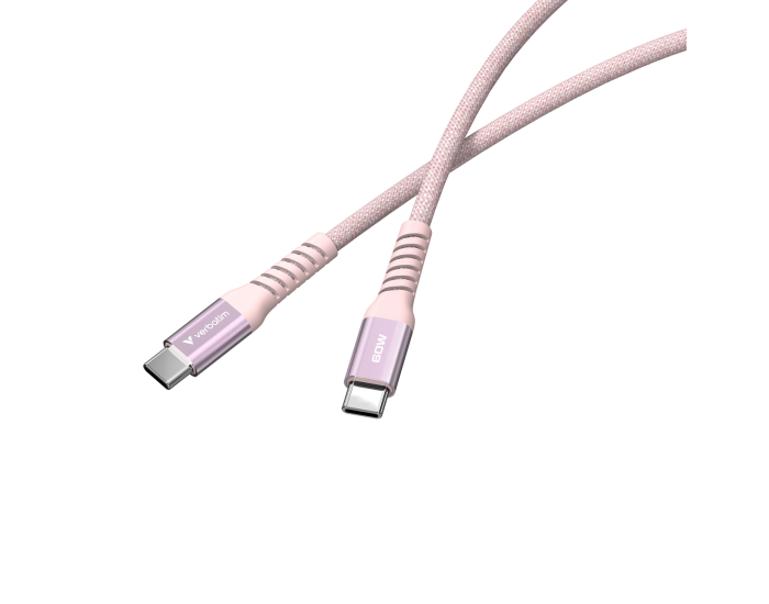 Кабел Verbatim Sync & Charge, магнитен, USB Type-C към USB Type-C, 60 W, 120 cm, розов