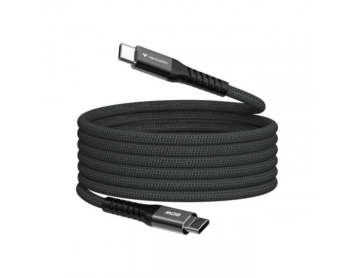 Кабел Verbatim Sync & Charge, магнитен, USB Type-C към USB Type-C, 60 W, 120 cm, черен