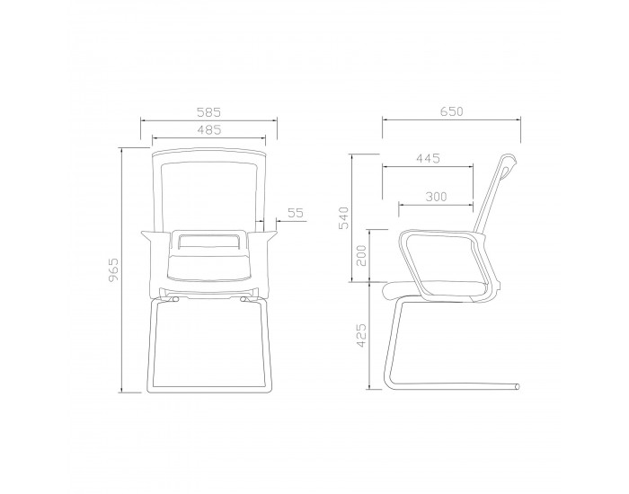 Посетителски стол RFG Smart M, дамаска и меш, до 120 kg, черна седалка, тъмносиня облегалка, 2 броя в комплект