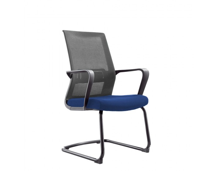 Посетителски стол RFG Smart M, дамаска и меш, до 120 kg, синя седалка, сива облегалка, 2 броя в комплект