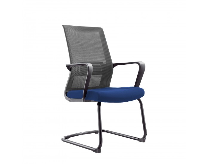 Посетителски стол RFG Smart M, дамаска и меш, до 120 kg, синя седалка, сива облегалка, 2 броя в комплект