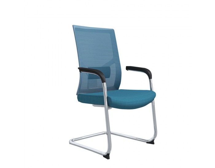 Посетителски стол RFG Snow M, дамаска и меш, до 120 kg, светлосиня седалка, светлосиня облегалка, 2 броя в комплект