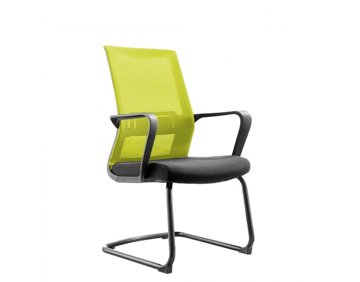Посетителски стол RFG Smart M, дамаска и меш, до 120 kg, черна седалка, зелена облегалка, 2 броя в комплект