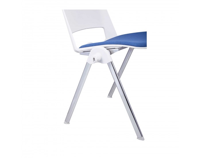 Посетителски стол RFG Sweet Chrome White, дамаска и полипропилен, до 120 kg, син, 4 броя в комплект