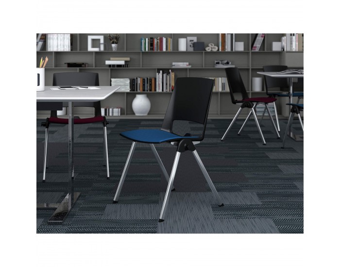 Посетителски стол RFG Sweet Chrome Black, до 120 kg, син, 2 броя в комплект
