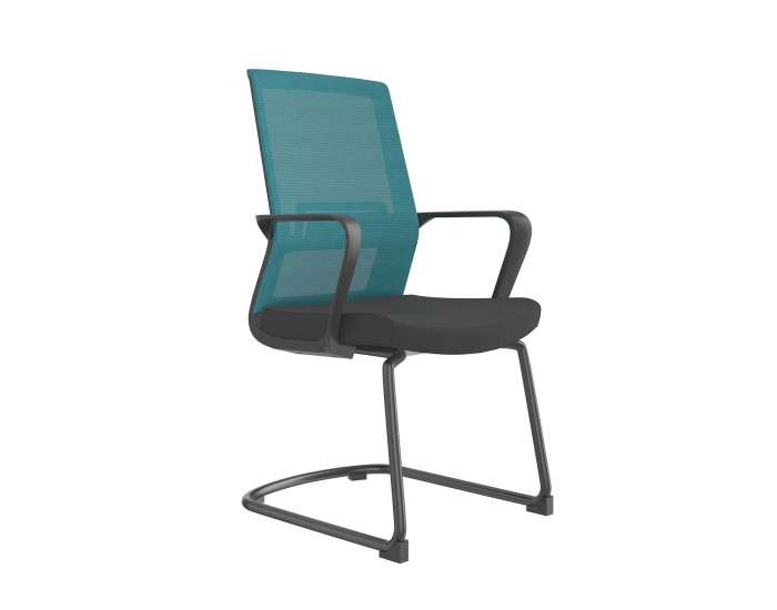Посетителски стол RFG Smart M, дамаска и меш, до 120 kg, черна седалка, синя облегалка, 2 броя в комплект