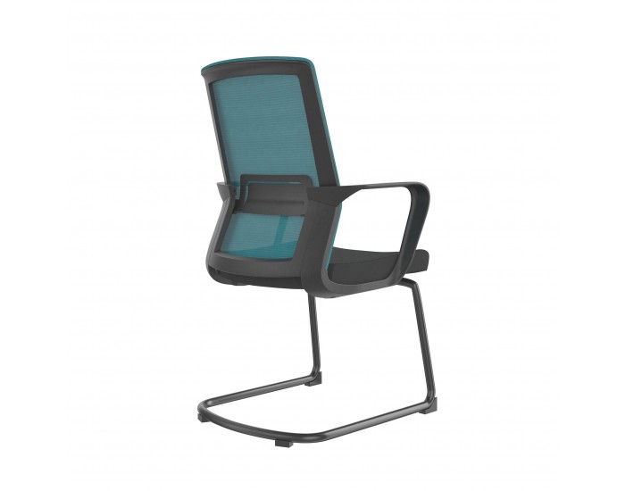 Посетителски стол RFG Smart M, дамаска и меш, до 120 kg, черна седалка, синя облегалка, 2 броя в комплект