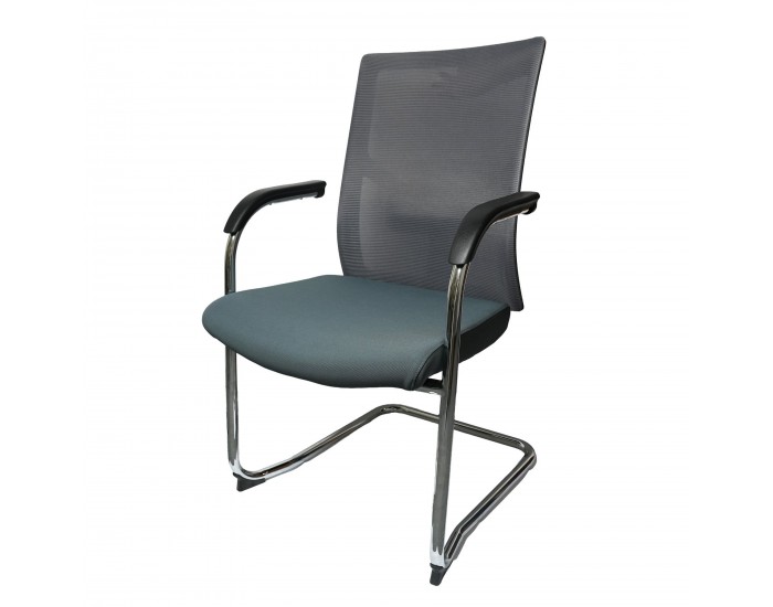 Посетителски стол RFG Snow Black M, дамаска и меш, до 120 kg, зелена седалка, светлосива облегалка, 2 броя в комплект