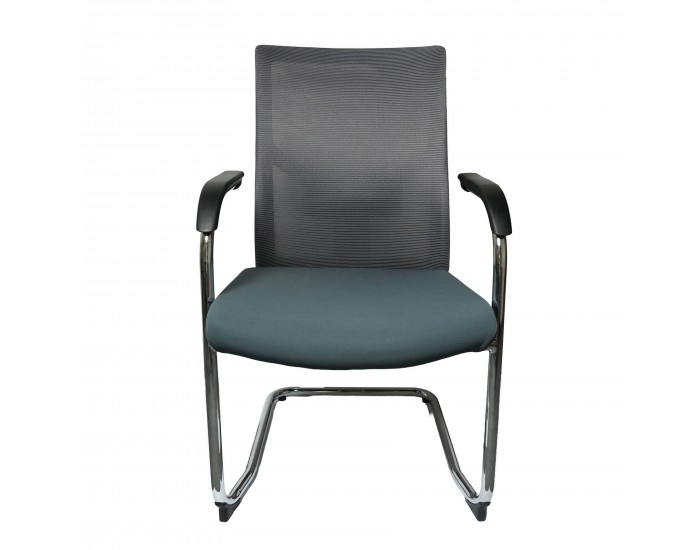 Посетителски стол RFG Snow Black M, дамаска и меш, до 120 kg, зелена седалка, светлосива облегалка, 2 броя в комплект