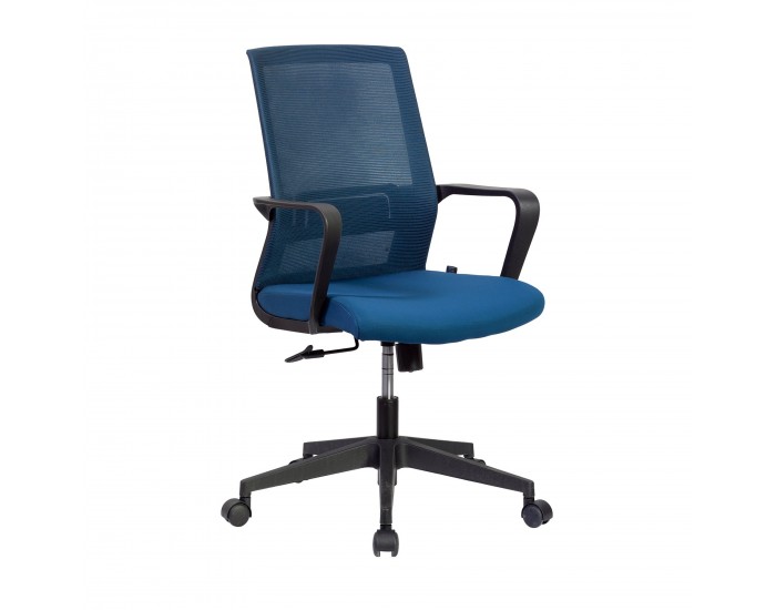 Офис стол RFG Smart W, дамаска и меш, Tilt механизъм, до 120 kg, тъмносиня седалка, тъмносиня облегалка