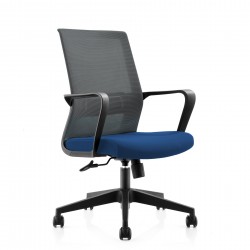 Офис стол RFG Smart W, дамаска и меш, Tilt механизъм, до 120 kg, синя седалка, сива облегалка - Rfg