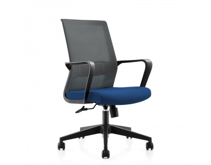 Офис стол RFG Smart W, дамаска и меш, Tilt механизъм, до 120 kg, синя седалка, сива облегалка