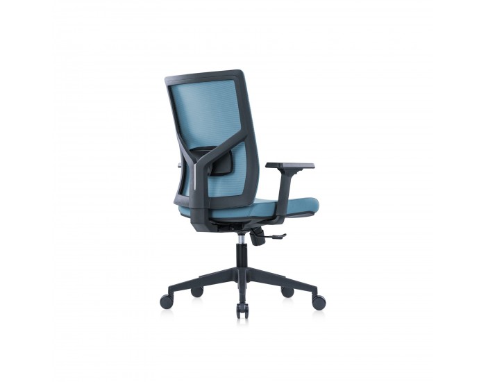 Ергономичен стол RFG Snow Black W, дамаска и меш, Multi-function механизъм, до 120 kg, светлосиня седалка, светлосиня облегалка