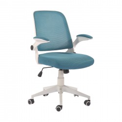 Офис стол RFG Pretty White W, дамаска и меш, Tilt механизъм, до 120 kg, синьо-зелен - Rfg
