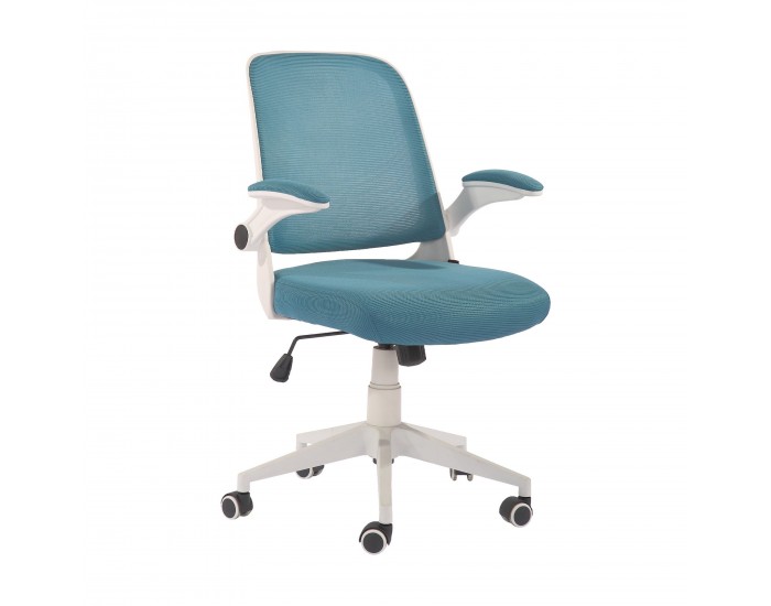 Офис стол RFG Pretty White W, дамаска и меш, Tilt механизъм, до 120 kg, синьо-зелен