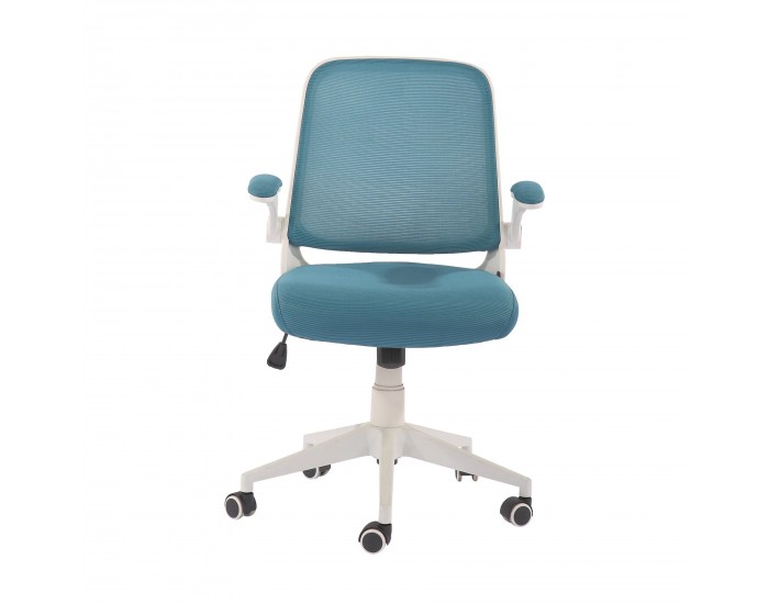 Офис стол RFG Pretty White W, дамаска и меш, Tilt механизъм, до 120 kg, синьо-зелен