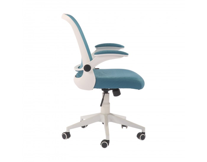 Офис стол RFG Pretty White W, дамаска и меш, Tilt механизъм, до 120 kg, синьо-зелен