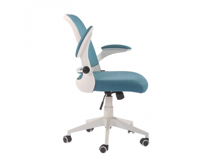 Офис стол RFG Pretty White W, дамаска и меш, Tilt механизъм, до 120 kg, синьо-зелен