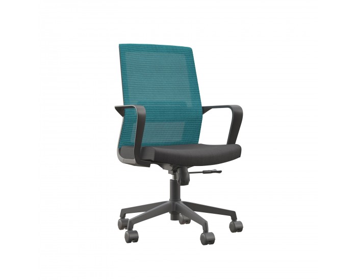 Офис стол RFG Smart W, дамаска и меш, Tilt механизъм, до 120 kg, черна седалка, синя облегалка
