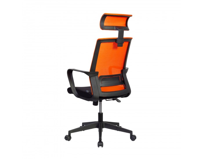 Директорски стол RFG Smart HB, дамаска и меш, Tilt механизъм, до 120 kg, черна седалка, оранжева облегалка