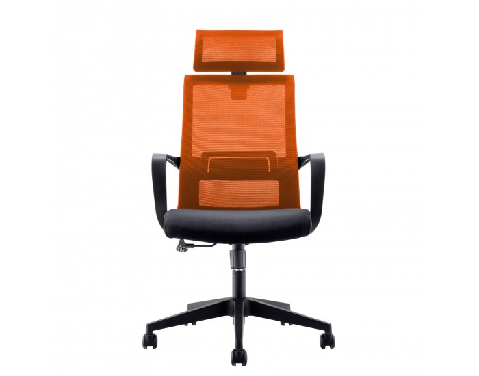 Директорски стол RFG Smart HB, дамаска и меш, Tilt механизъм, до 120 kg, черна седалка, оранжева облегалка