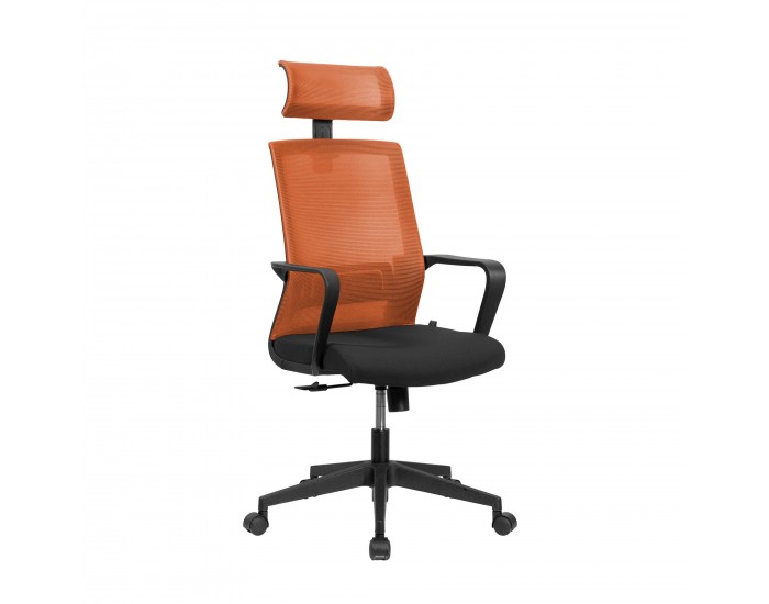 Директорски стол RFG Smart HB, дамаска и меш, Tilt механизъм, до 120 kg, черна седалка, оранжева облегалка