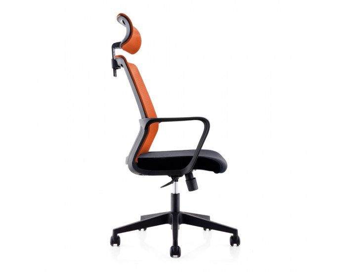 Директорски стол RFG Smart HB, дамаска и меш, Tilt механизъм, до 120 kg, черна седалка, оранжева облегалка