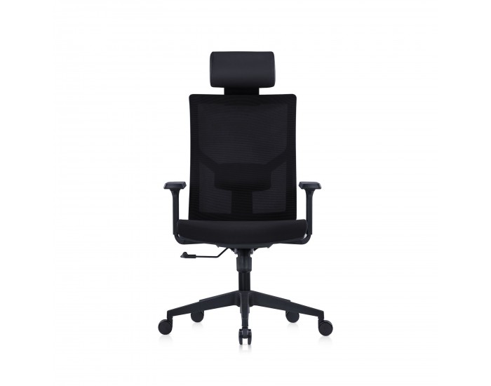 Ергономичен стол RFG Snow Black HB, дамаска и меш, Multi-function механизъм, до 120 kg, черна седалка, черна облегалка