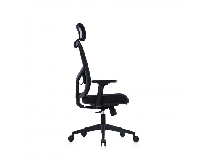 Ергономичен стол RFG Snow Black HB, дамаска и меш, Multi-function механизъм, до 120 kg, черна седалка, черна облегалка