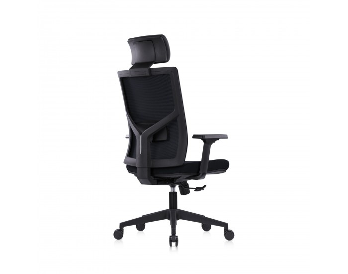 Ергономичен стол RFG Snow Black HB, дамаска и меш, Multi-function механизъм, до 120 kg, черна седалка, черна облегалка