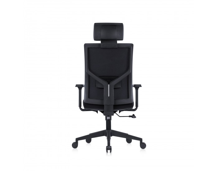 Ергономичен стол RFG Snow Black HB, дамаска и меш, Multi-function механизъм, до 120 kg, черна седалка, черна облегалка