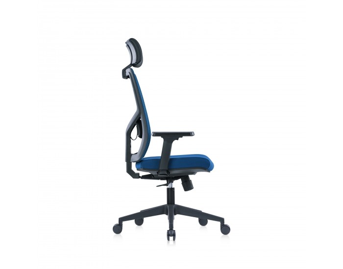 Ергономичен стол RFG Snow Black HB, дамаска и меш, Multi-function механизъм, до 120 kg, тъмносиня седалка, тъмносиня облегалка
