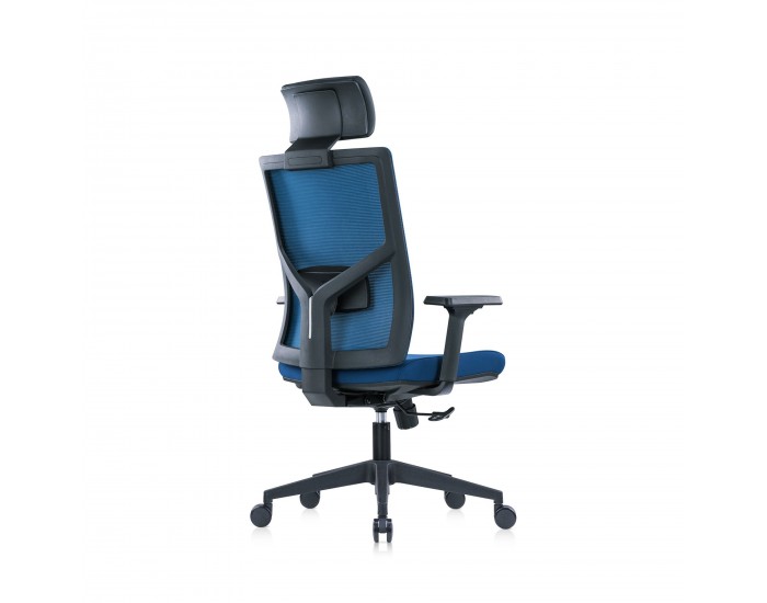 Ергономичен стол RFG Snow Black HB, дамаска и меш, Multi-function механизъм, до 120 kg, тъмносиня седалка, тъмносиня облегалка