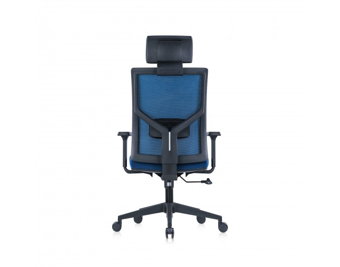 Ергономичен стол RFG Snow Black HB, дамаска и меш, Multi-function механизъм, до 120 kg, тъмносиня седалка, тъмносиня облегалка