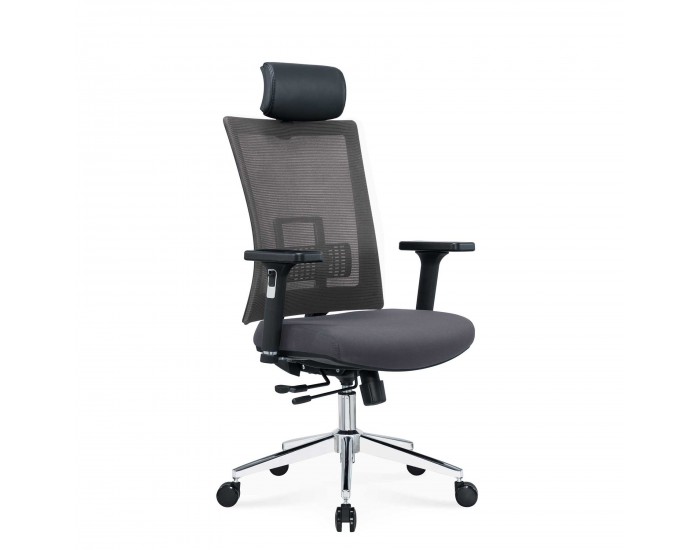 Ергономичен стол RFG Luxe Chrome HB, дамаска и меш, Multi-function механизъм, до 120 kg, сив