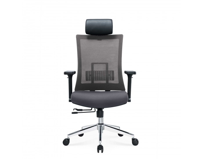 Ергономичен стол RFG Luxe Chrome HB, дамаска и меш, Multi-function механизъм, до 120 kg, сив