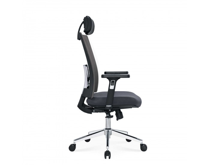 Ергономичен стол RFG Luxe Chrome HB, дамаска и меш, Multi-function механизъм, до 120 kg, сив