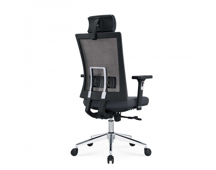 Ергономичен стол RFG Luxe Chrome HB, дамаска и меш, Multi-function механизъм, до 120 kg, сив