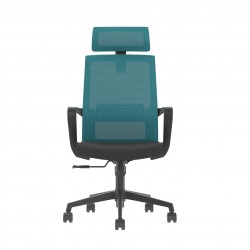 Директорски стол RFG Smart HB, дамаска и меш, Tilt механизъм, до 120 kg, черна седалка, синя облегалка - Rfg