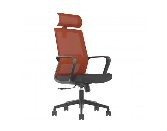 Директорски стол RFG Smart HB, дамаска и меш, Tilt механизъм, до 120 kg, черна седалка, тъмночервена облегалка