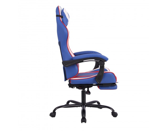 Геймърски стол RFG Max Game, екокожа, Multi-function механизъм, метална основа, до 150 kg, син и бял