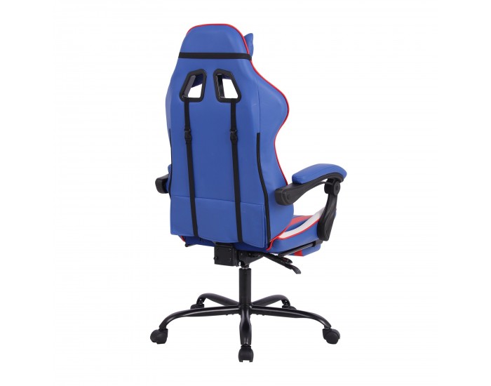 Геймърски стол RFG Max Game, екокожа, Multi-function механизъм, метална основа, до 150 kg, син и бял