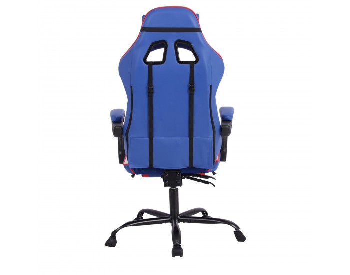 Геймърски стол RFG Max Game, екокожа, Multi-function механизъм, метална основа, до 150 kg, син и бял
