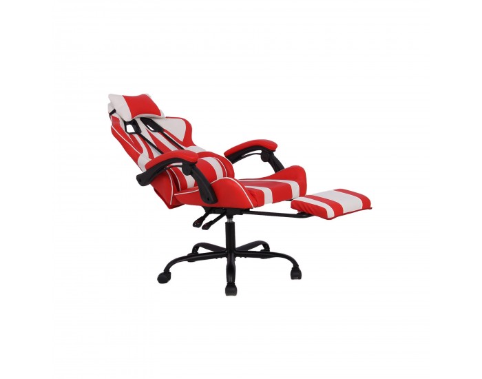 Геймърски стол RFG Max Game, екокожа, Multi-function механизъм, метална основа, до 150 kg, червен и бял