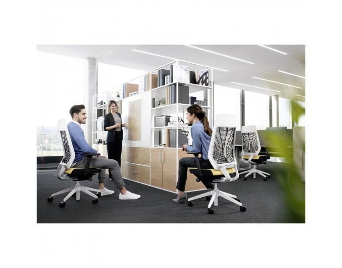 Eргономичен стол Interstuhl Joyce JC267, дамаска и меш, Synchronous механизъм, до 120 kg, светлосив/зелен