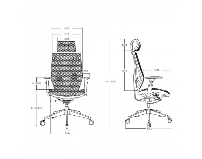 Ергономичен стол RFG TECH@LINE, Multi-function механизъм, до 250 kg, сив